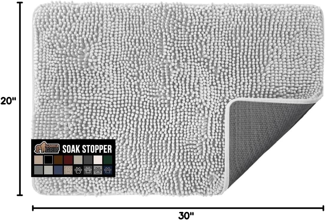 GORILLA GRIP Dog Doormat, Absorbent Doormats for Muddy Dogs Paws, 30x20 Machine Washable Soakstopper Rugs, Cleaner Floors, US Designed Pet Bed Door Mat, Indoor Entrance Pets Rug, Light Gray