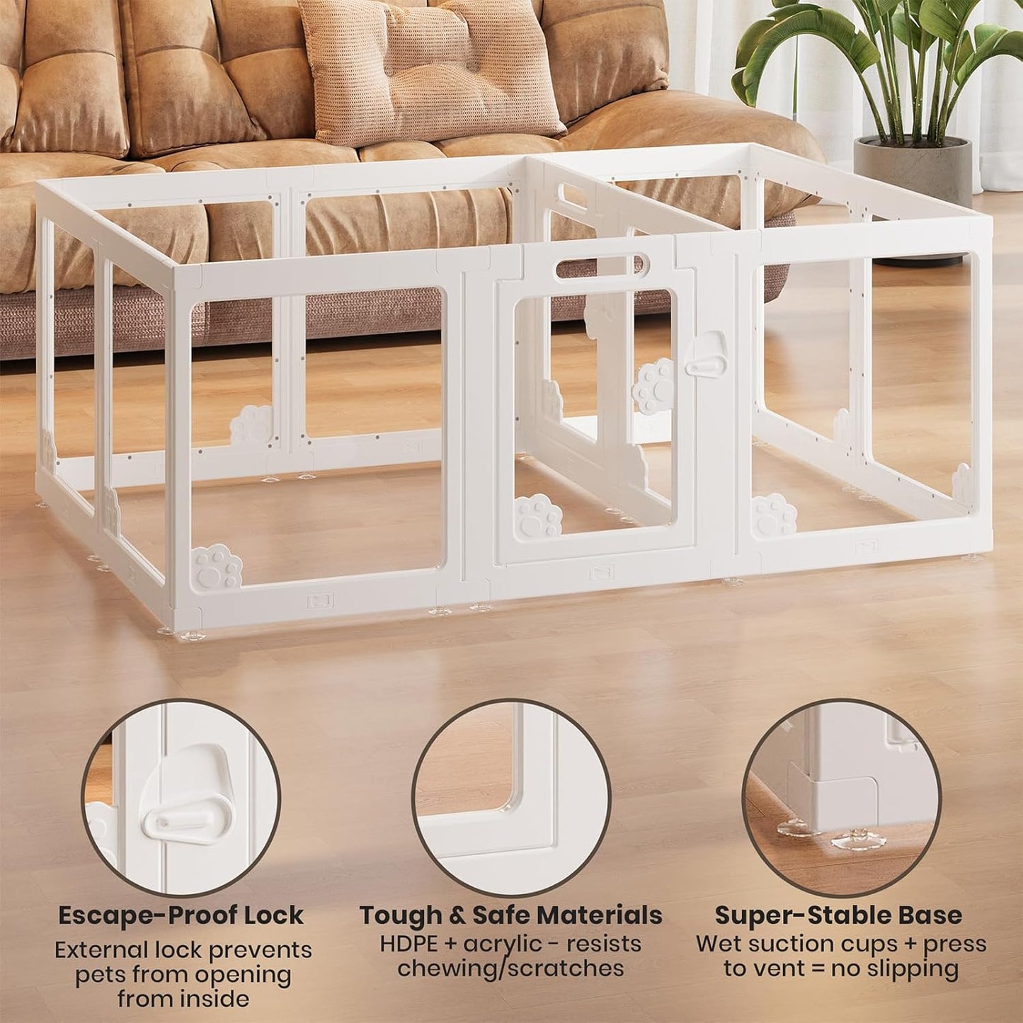 Expandable 12PCS Dog Playpen for Indoors, Modular Puppy Play Pen with Lockable Doors, Chew-Proof Transparent Panels & Waterproof Base. Perfect for Small Animals, Puppy Training or Multi-Pet Homes