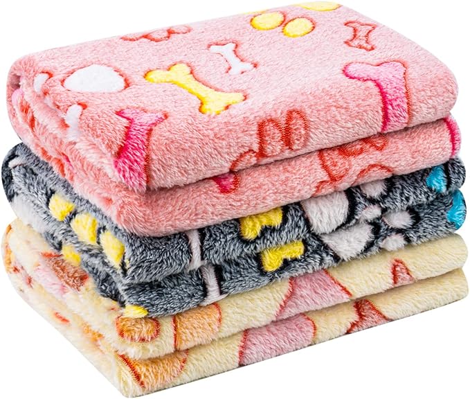 Pet Soft 1 Pack 3 Pet Blankets for Dogs - Fluffy Cats Dogs Blanket for Small Medium & Large Dog, Cute Print Pet Throw Puppy Blankets Fleece (Bones, 3M)