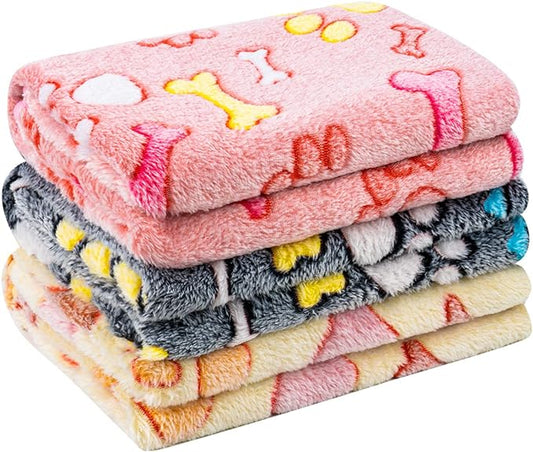 Pet Soft 1 Pack 3 Pet Blankets for Dogs - Fluffy Cats Dogs Blanket for Small Medium & Large Dog, Cute Print Pet Throw Puppy Blankets Fleece (Bones, 3L)