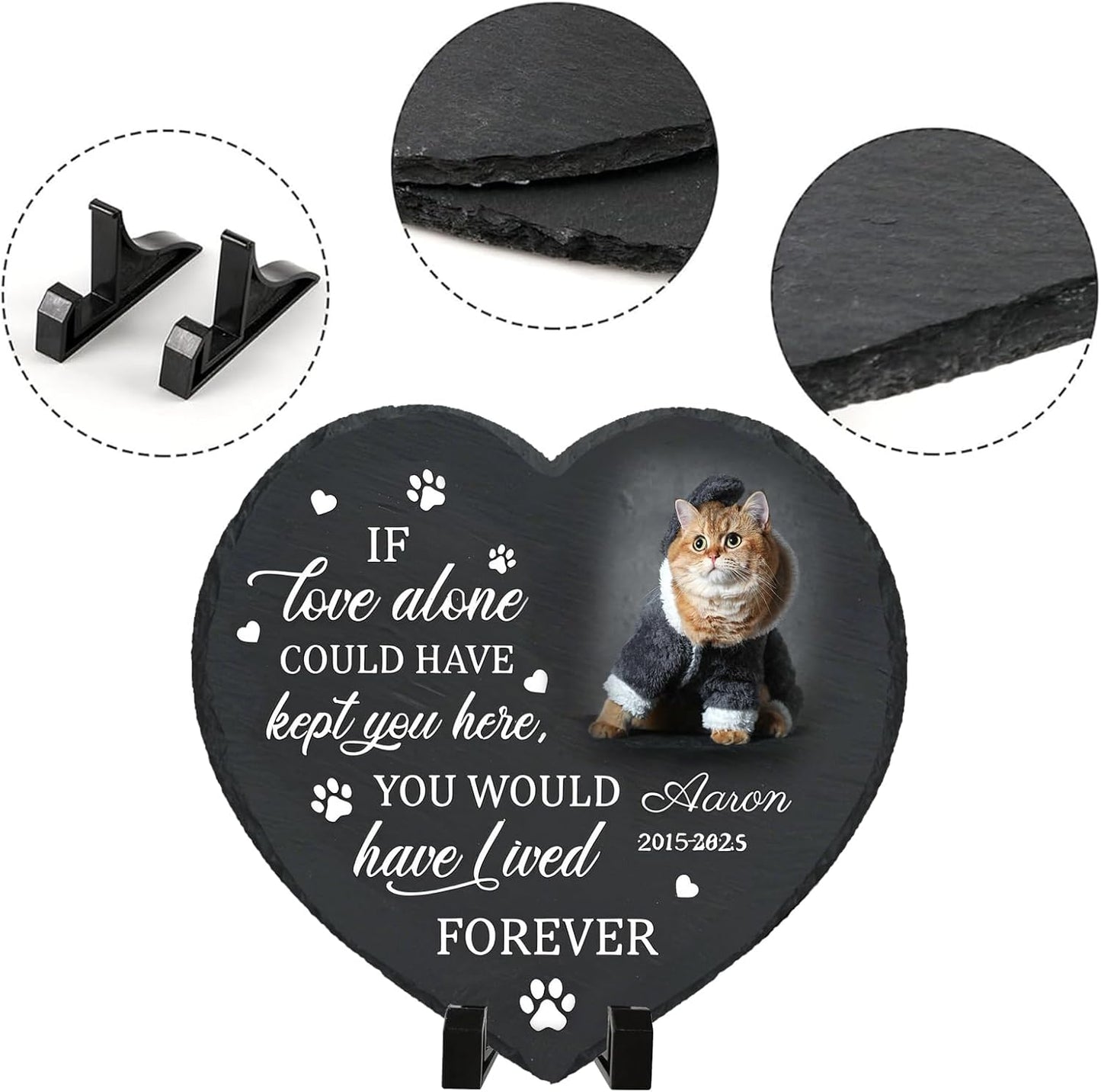 Personalized Pet Memorial Stone - Heart-Shaped Custom Cat Grave Marker with Engraved Name & Photo - Pest Grave Stone for Remembrance Dog/Cat Passing Away Sympathy Gifts (Style D)