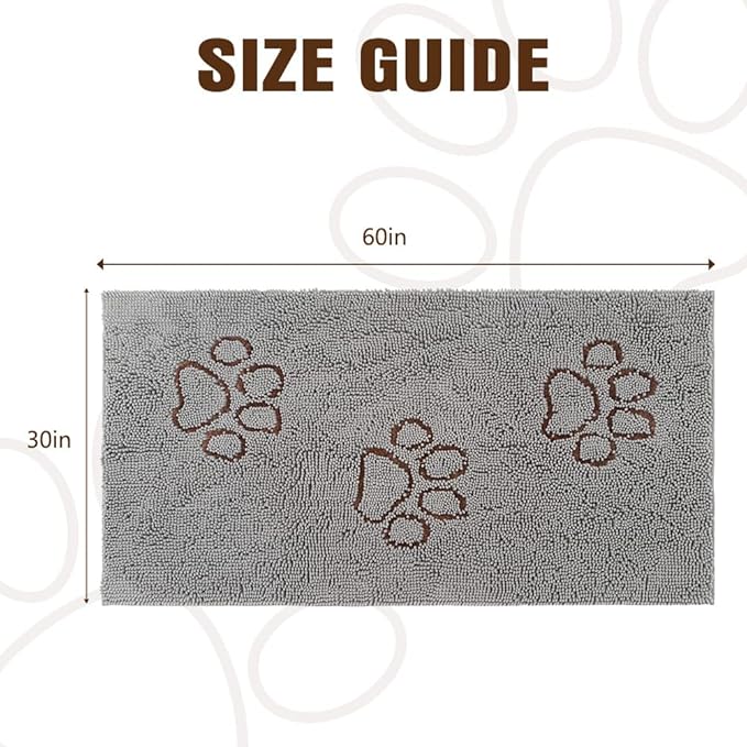 EXPAWLORER Dog Door Mat - Highly Absorbent Microfiber Dog Rug, Soft Chenille Non-Slip Large Pet Paw Cleaning Washable Mud Mat for Indoor Outdoor Floor, Grey