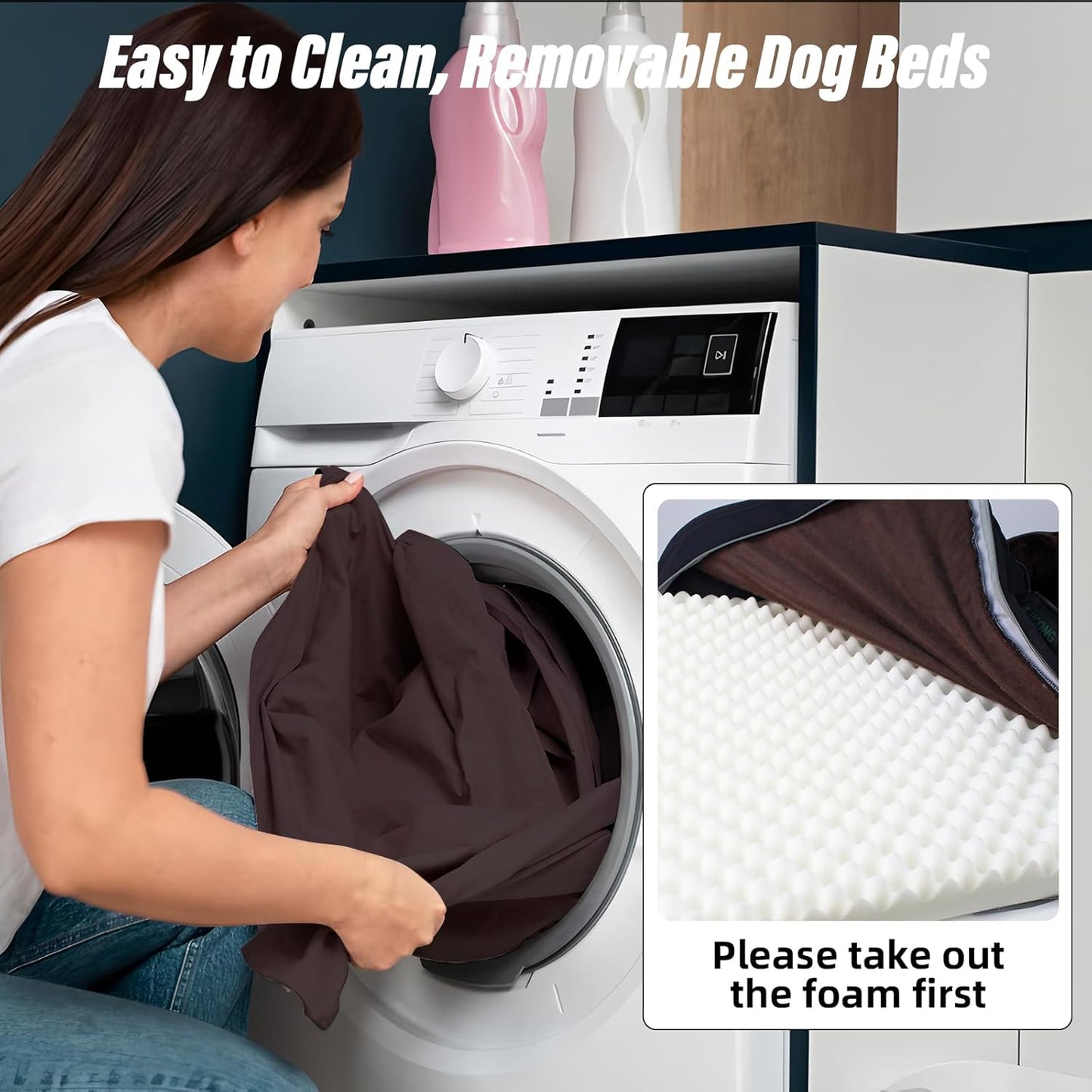 Orthopedic Egg-Shaped Sponge Dog Bed Small Size Dog with Sides, Removable Cover and Non-Slip Bottom (Brown, 24 * 18 * 6)