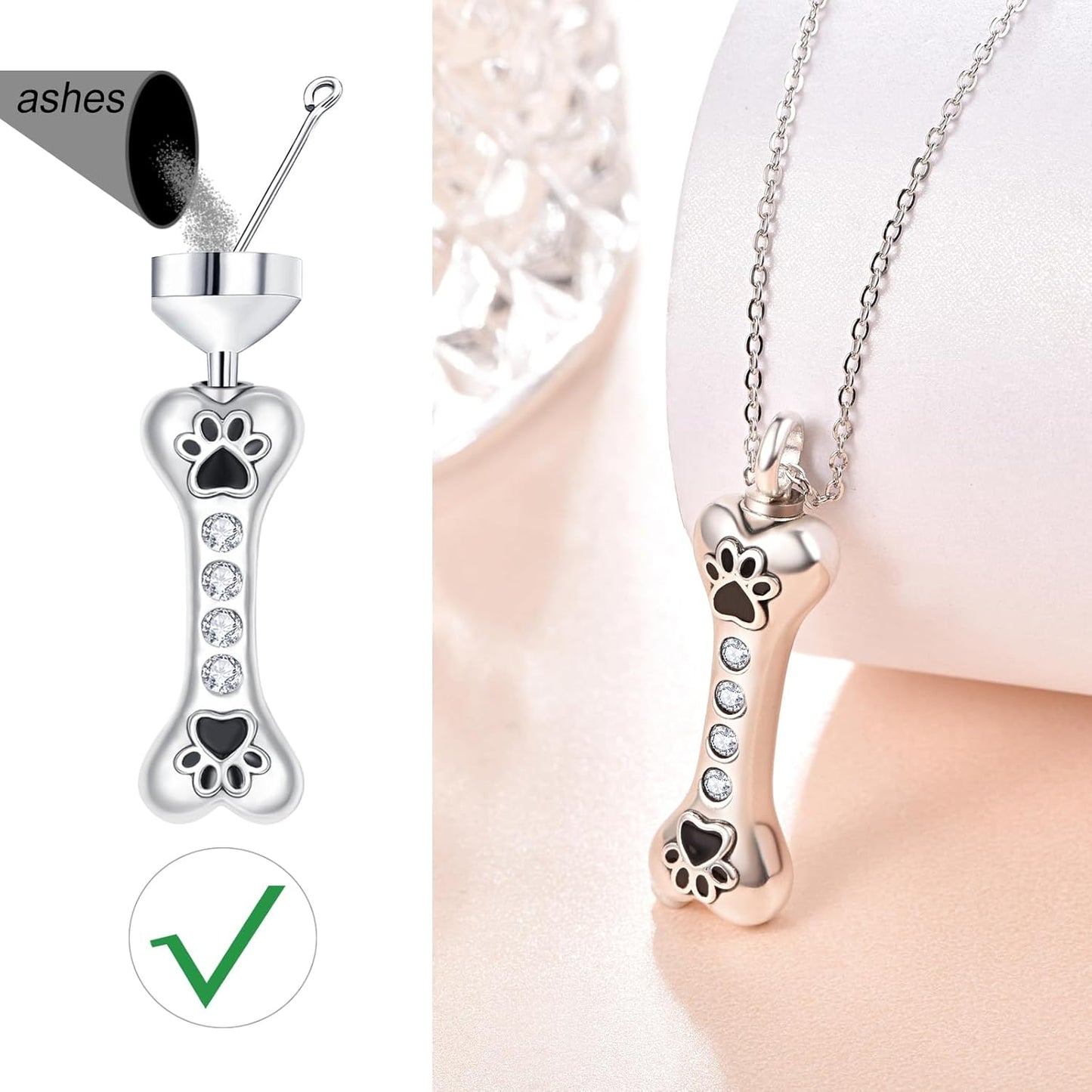 Dreamboat Pet Crematian Urn Necklace for Dog Cat Ashes 925 Sterling Silver Paw Print Keepsake Pendant Jewelry Gifts for Women Men