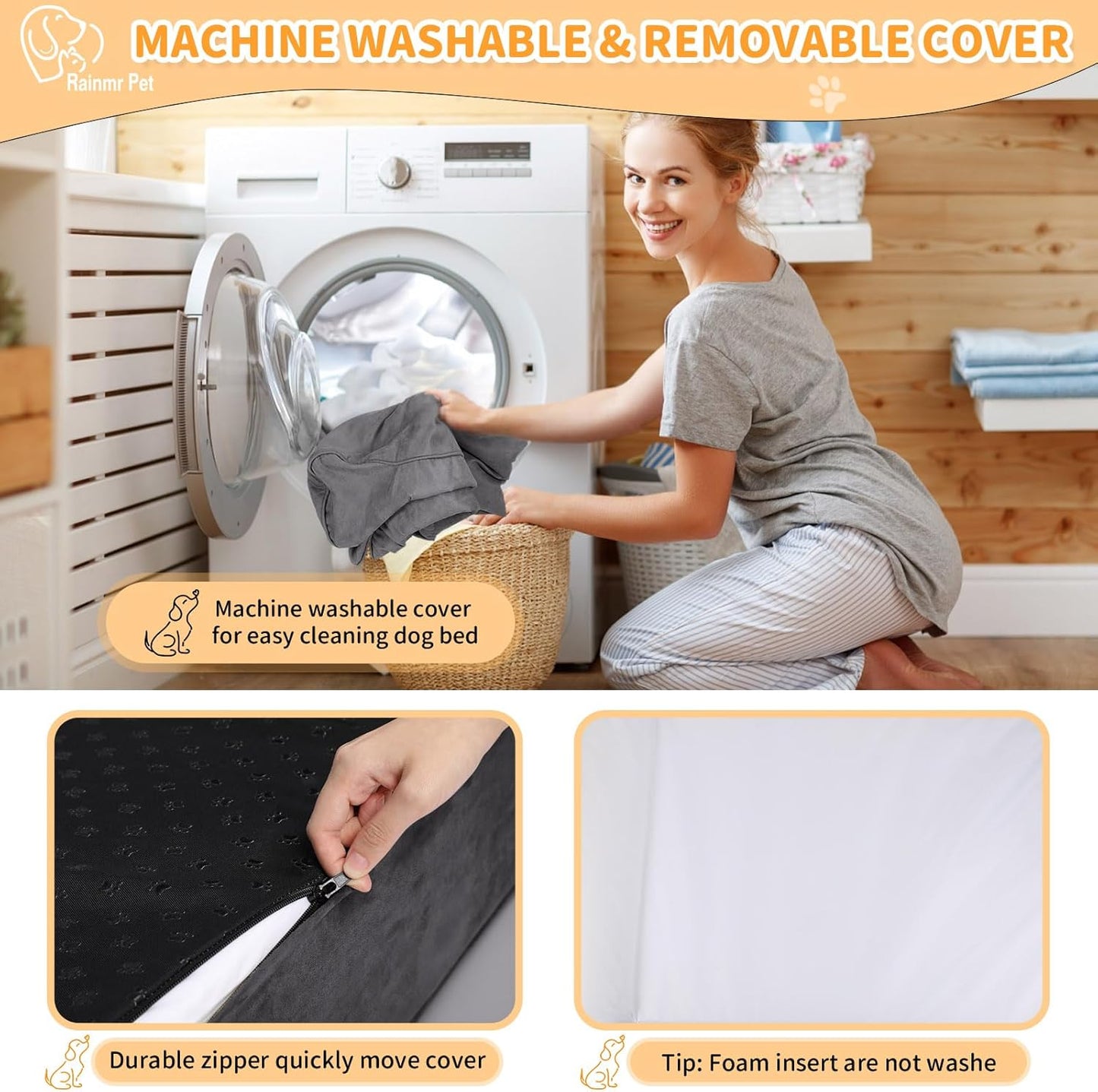 Orthopedic Dog Beds for Large Dogs, Memory Foam Dog Beds with Waterproof Liner, Chew Proof Microsuede Cover, Removable and Washable, Nonskid Bottom, 52"x36"x7" Grey