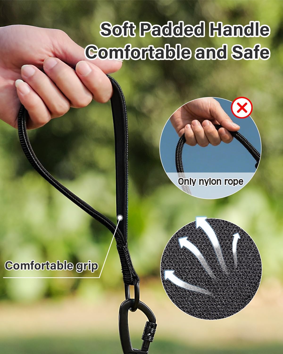 Joytale Long Leash for Dog with Removable Padded Handle, Heavy Duty Lead for Large Medium Dogs,15FT/30FT/50FT/65FT Reflective Training Leash for Play, Camping, Backyard Tie Out, Black, 30FT