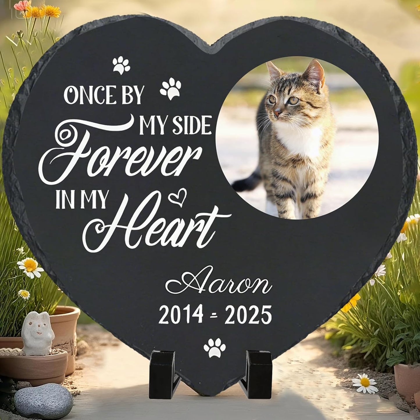 Personalized Pet Memorial Stone - Heart-Shaped Custom Cat Grave Marker with Engraved Name & Photo - Pest Grave Stone for Remembrance Dog/Cat Passing Away Sympathy Gifts (Style F)