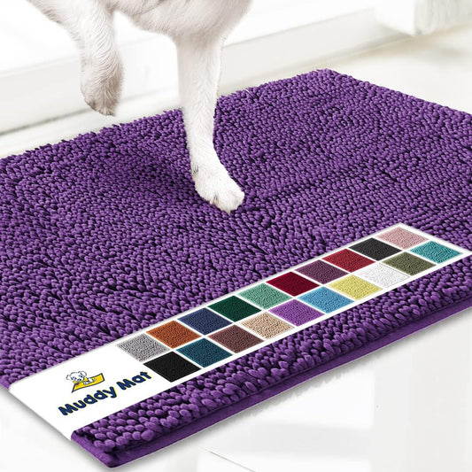 Muddy Mat® AS-SEEN-ON-TV Highly Absorbent Microfiber Door Mat and Pet Rug, Non Slip Thick Washable Area and Bath Mat Soft Chenille for Kitchen Bathroom Bedroom Indoor and Outdoor - Purple 24" x 96"