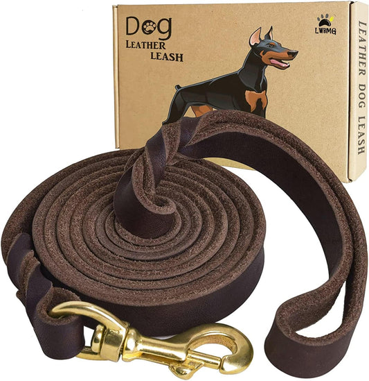 LWBMG Leather Dog Leash 8ft x 3/4 inch, Dog Leashes for Large Dogs Heavy Duty, Strong and Soft Handmade Braided Dog Training Leashes, Comfortable Leather Leash for Large Medium Small Dogs