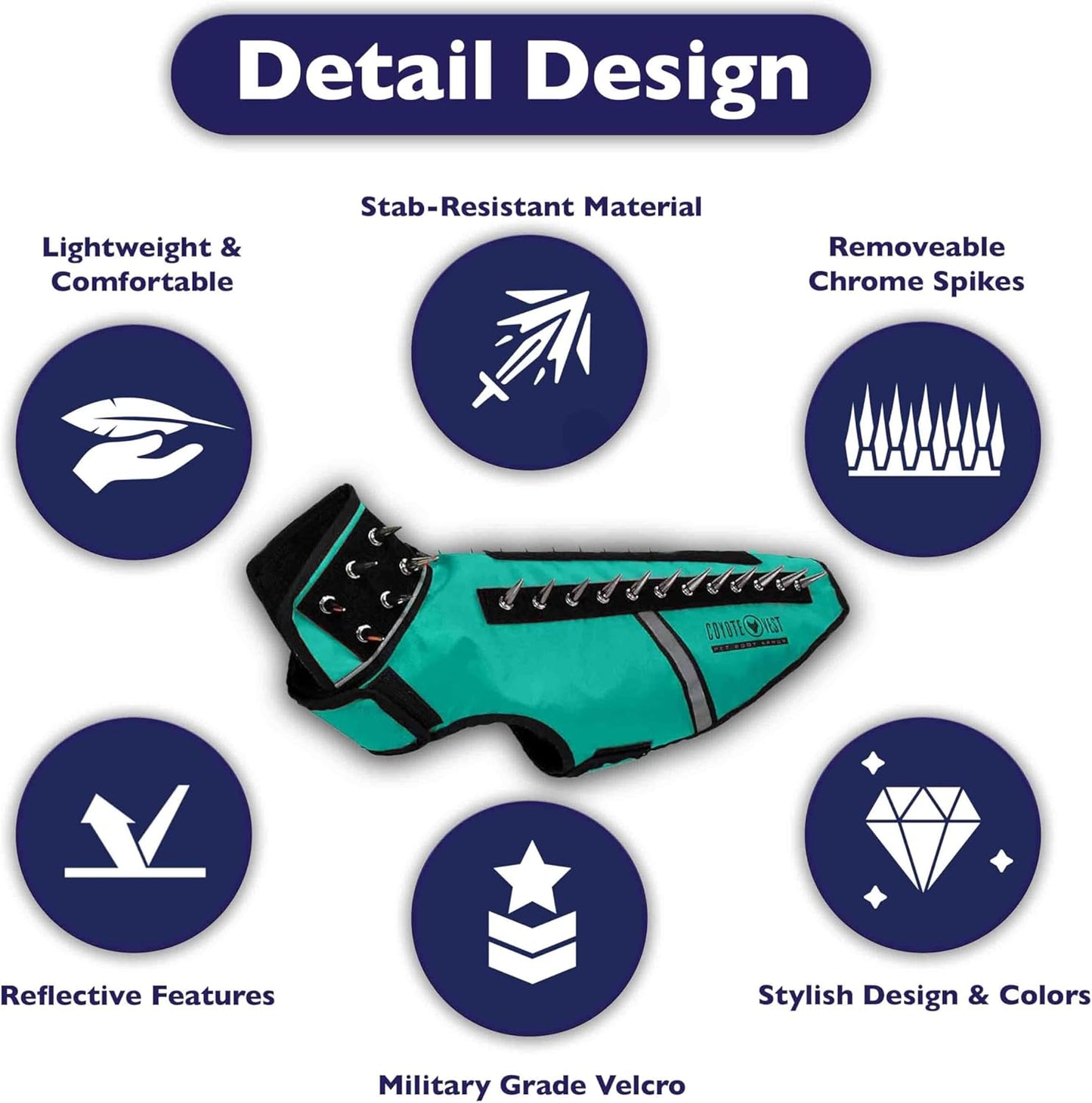 CoyoteVest SpikeVest Dog Harness Vest for Small Dogs, Reflective Dog Vest with Spikes to Shield Your pet from Coyotes, Raptor and Animal Attacks, Anti Hawk Vest, Made in USA (XXS-Turquoise)