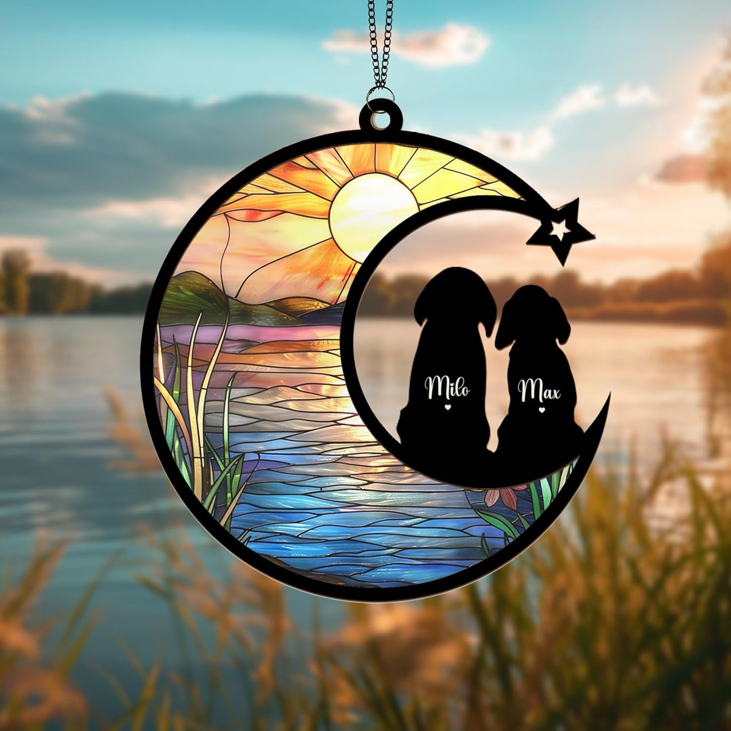 Personalized Dog Memorial Suncatcher – Custom Up to 3 Pet Names, Breeds & Background, Dog Remembrance Keepsake, Sympathy Gift for Dog Loss