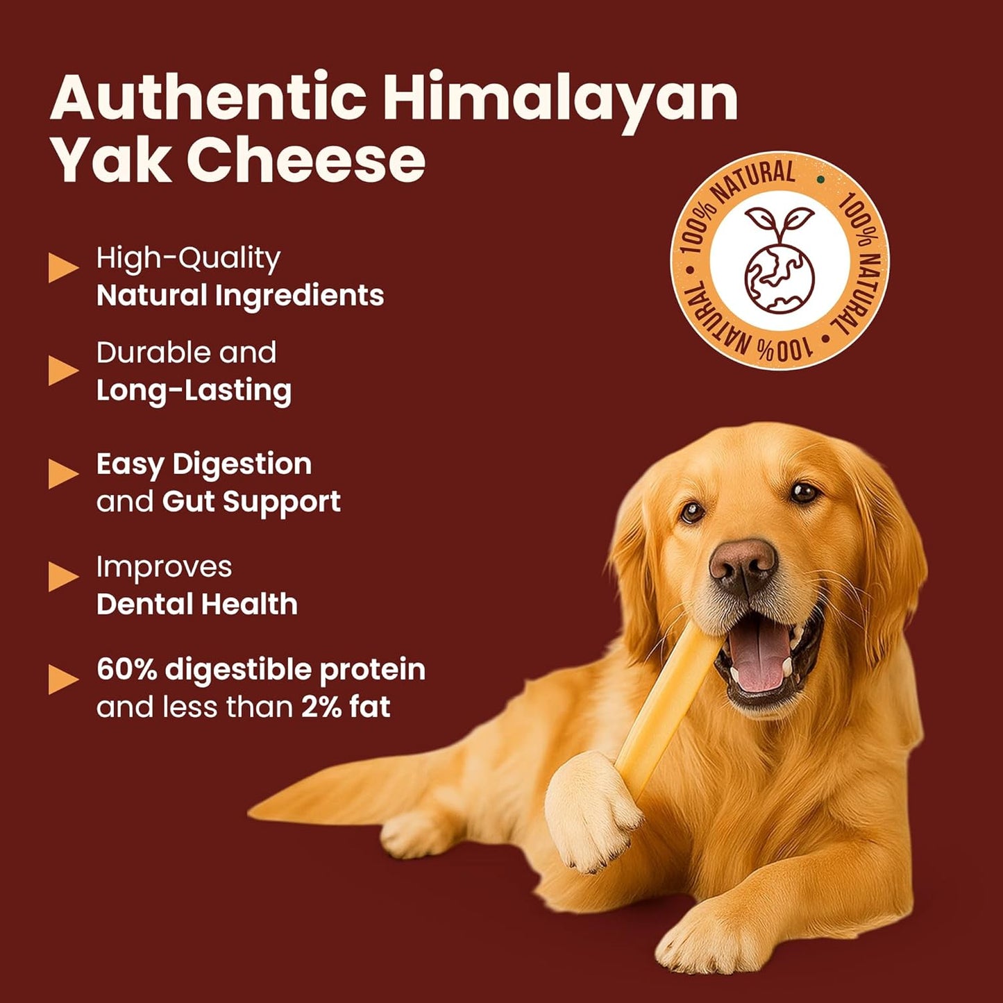 Authentic Himalayan Yak Cheese for Dogs - Jumbo (Pack of 1) - Sourced from Pristine Himalayan Foothill, Rawhide-Free, NO preservatives