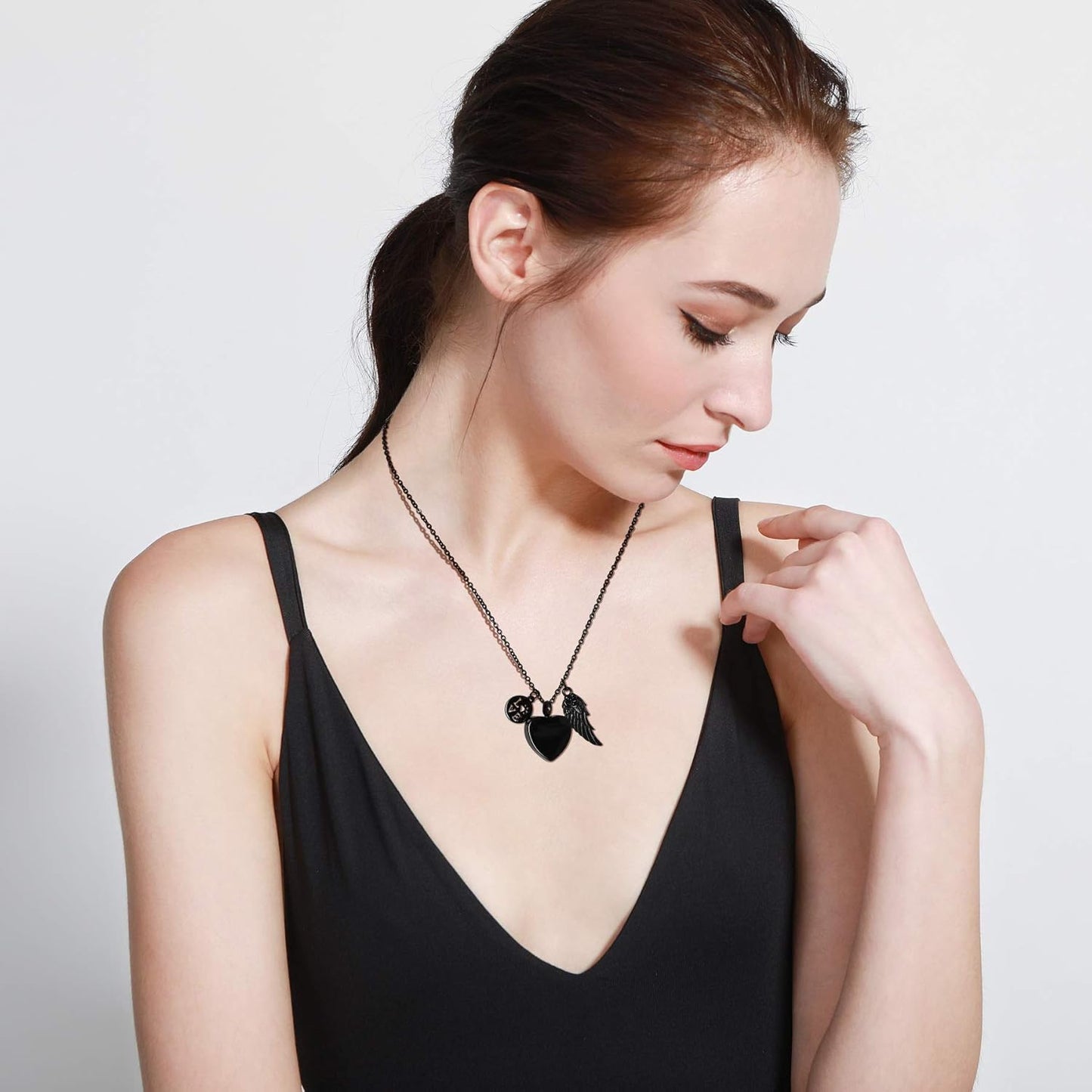 MeMeDIY Personalized Heart Paw Print Ashes Urn Pendant Necklace Custom Name/Photo/Date for Women Men Pet Lover Stainless Steel Memorial Dog Cat Pet Keepsake with Funnel Fill Kit Angel Wing