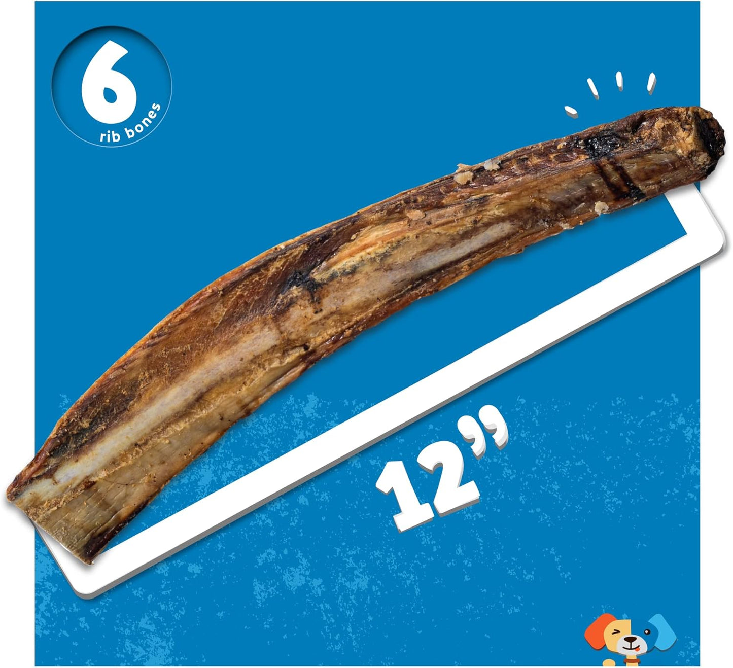 Jack&Pup 12" Rib Bones for Dogs, All Natural Dog Beef Bones, Single Ingredient Bone Marrow, Real Bone for Dogs (6 Pack)