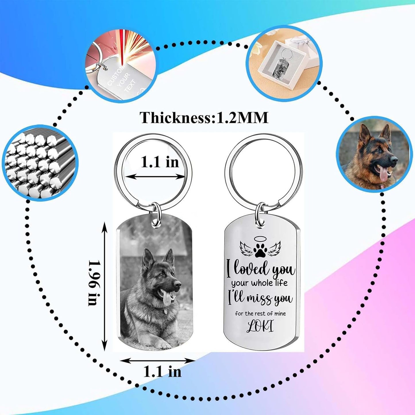 Personalized Pet Memorial Keychain for Loss of Dog Custom Keychain with Dog Picture Customized Sympathy Keyring
