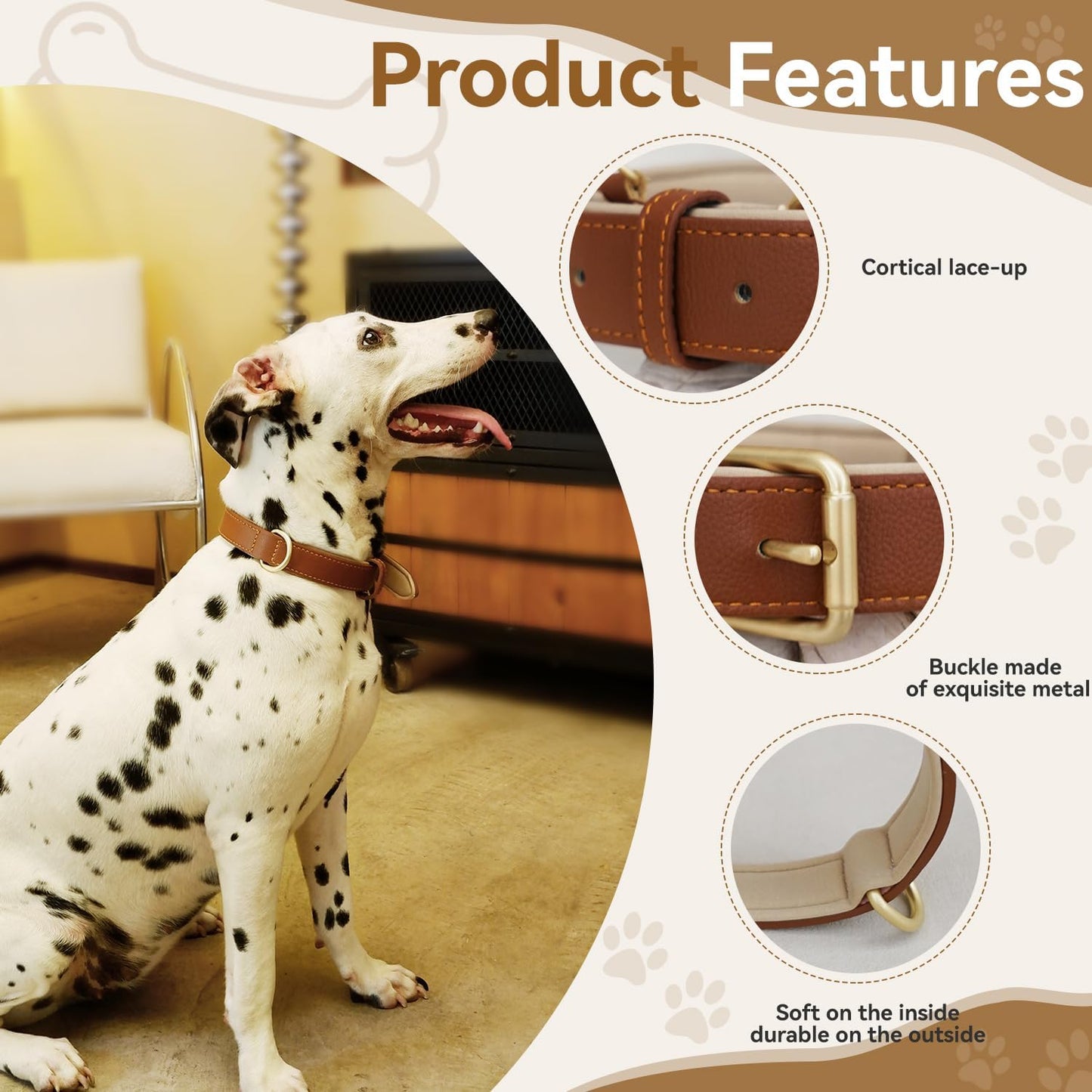 Dog Collar Soft Padded Heavy Duty Strong Collars Comfortable Basic Pet Collar with Adjustable Rust-Proof Metal Buckle Best Gift for Small Medium Large,Brown,S