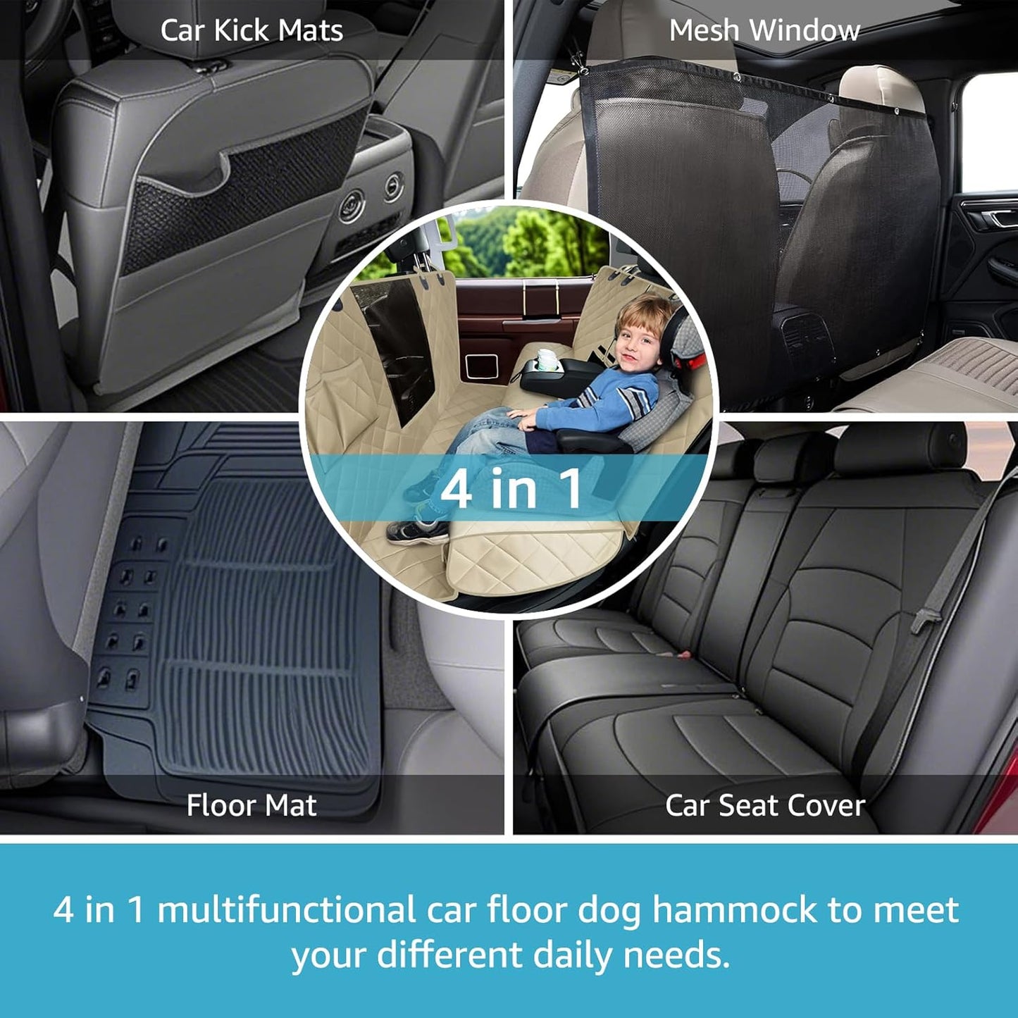 Lassie 4 in 1 Dog Floor Hammock for Crew Cab,100% Waterproof Backseat Cover Dog Seat Covers, Bench Protector for Ford F150, Chevy Silverado,GMC Sierra,Toyota Tundra,Ram 1500 Truck etc
