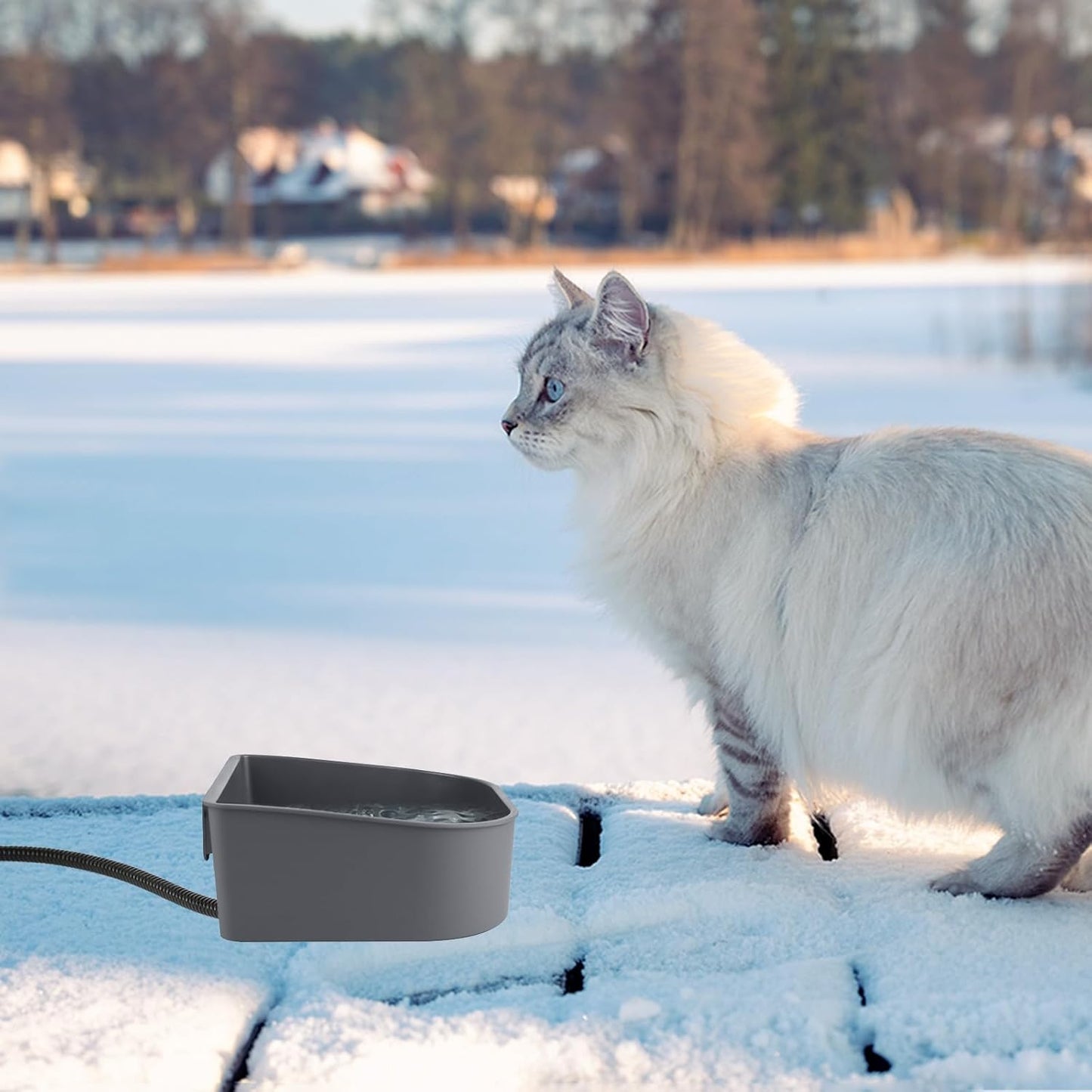 Namsan Heated Water Bowl for Cats Outdoor/Indoor, 1L Rabbit Thermal Bowls, Prevents Freezing, Hanging Heated Cage Bowl for Chicken, Birds, Small Dogs, Self-Assembly, Grey