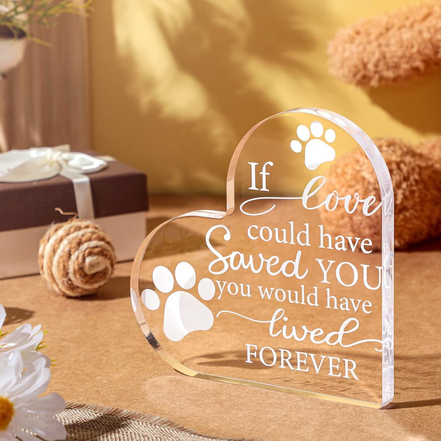 Chunful Pet Memorial Gift Pet Keepsake Sympathy for Loss Remembrance Cat Memorial Bereavement Crystal Acrylic Heart Decor Crystal Acrylic Heart Condolence Gifts for Loss of Loved One(If Love Could)
