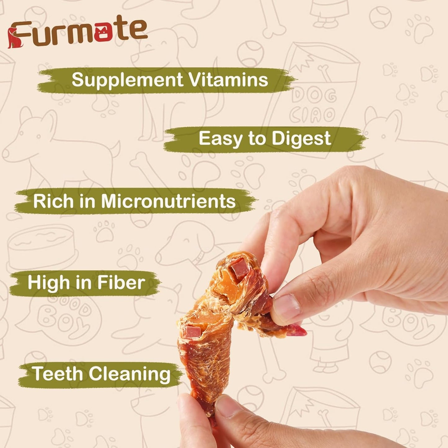 Chicken Jerky Wrapped Double Sweet Potato Dog Treats,Low Fat & Rawhide-Free & High Protein Dog Snacks,Orange & Purple Sweet Potato Soft Chews w/1% Taurine for Small Medium Large Dogs,10.58oz