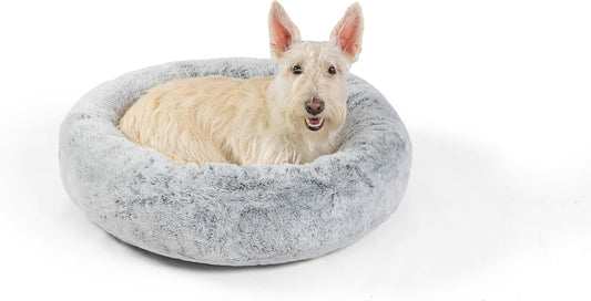 Best Friends by Sheri SnuggleSoft Faux Fur Calming Donut Bed for Dogs, Gray, Small, 23x23