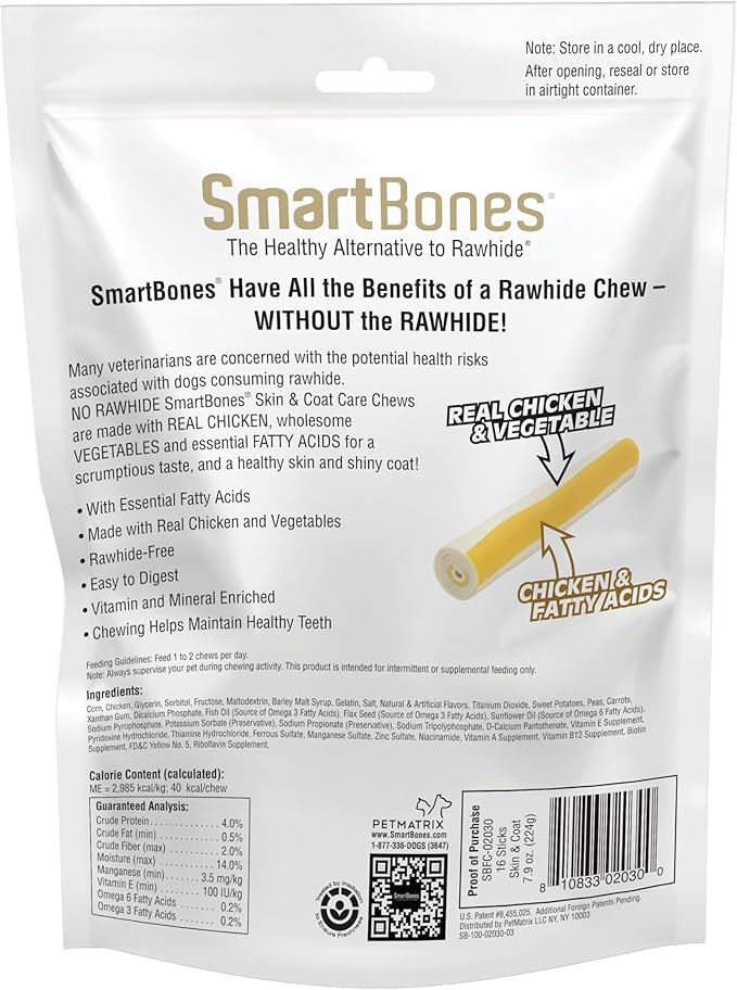 SmartBones Skin And Coat Care Sticks 16 Count, Rawhide-Free Chews For Dogs, With Omega Fatty Acids