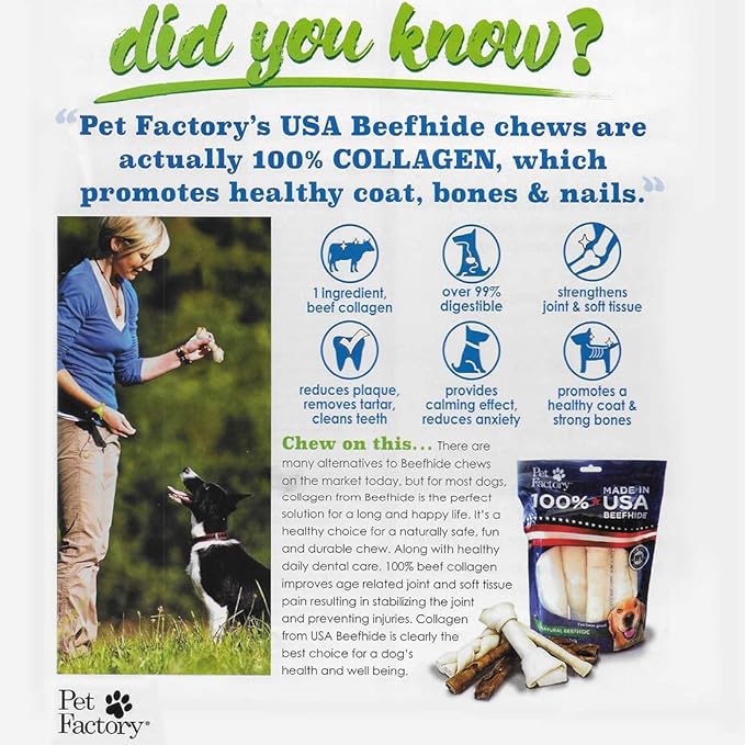Pet Factory 100% Made in USA Beefhide 7" Braided Sticks Dog Chew Treats - Natural Flavor, 6 Count/1 Pack