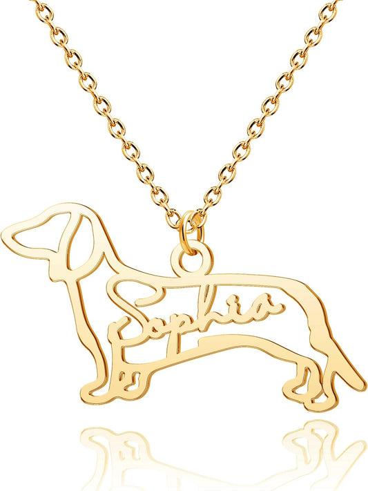 CoolJewelry Custom Dog Breeds Portrait Cat Pet Memorial Name Necklace Dainty Animal Pendant Chain Personalized Jewelry Remembrance Gifts for Dog Lover Women Girls