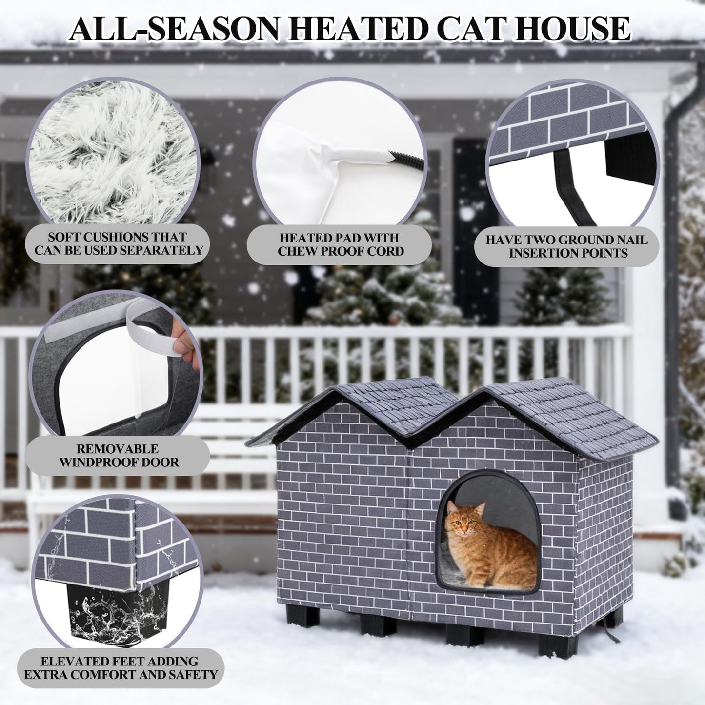 Kilodor Heated Outdoor Cat House, Insulated Elevated Cat House Weatherproof for Outside, Cat Shelter with Heated Pad for Outdoor/Indoor Cat in Winter Grey (Grey, Large)