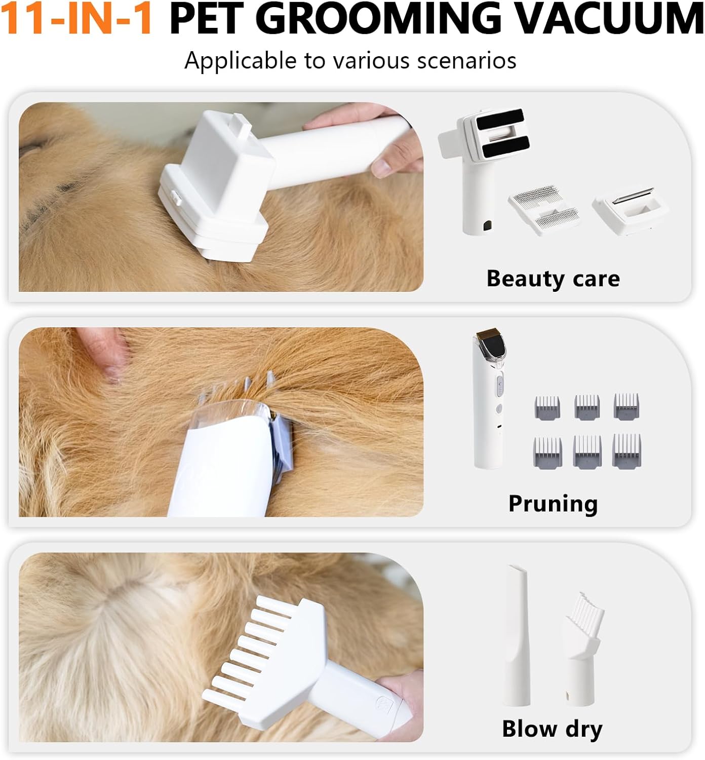 Dog Grooming Vacuum and Dryer,2.2L Pet Grooming Vacuum Kit for Dogs with 8 Tools, Low Noise Adjustable Speed and Temperature Control Blower