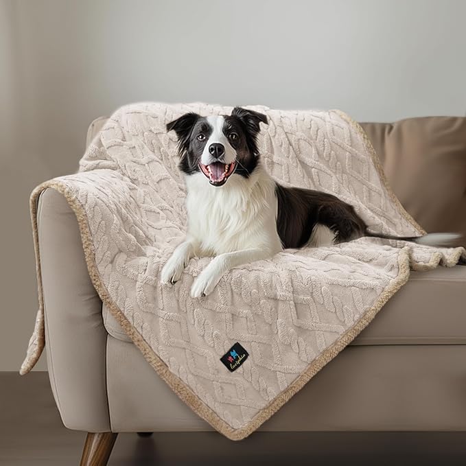Waterproof Pet Blanket, Liquid Pee Proof Dog Blankets for Sofa Bed Couch, Reversible Sherpa Fleece Furniture Protector Cover for Small Medium Large Dogs Cats,Beige-Thicken Medium（57" x 40"）