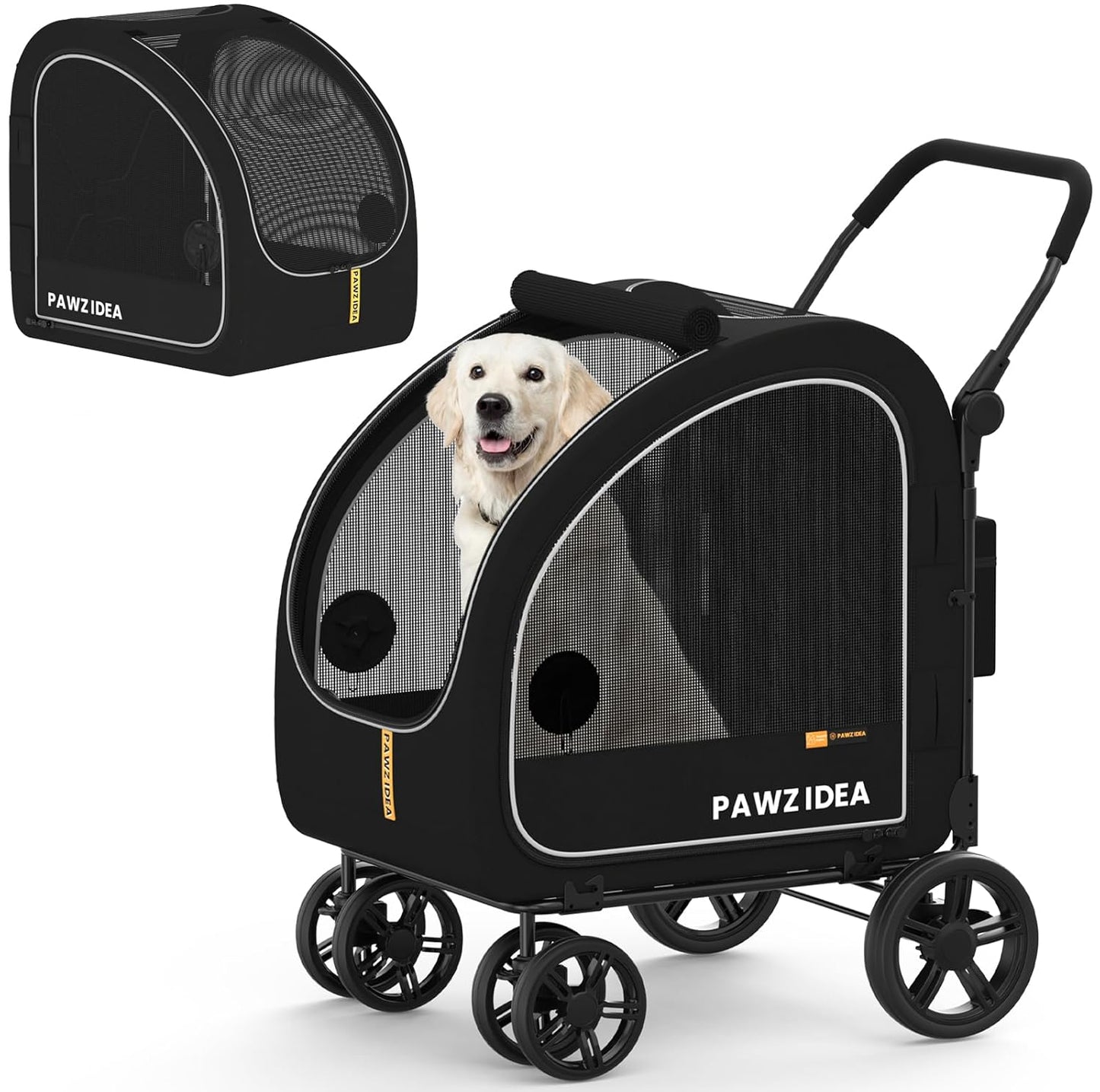 PAWZIDEA Large Dog Stroller with Detachable Carrier, Portable Dog Crate for Car Travel, Multiple Pet Strollers for Medium Dogs up to 80lbs, Adjustable Handle, All-Terrain 9” Wheels, Storage Organizer