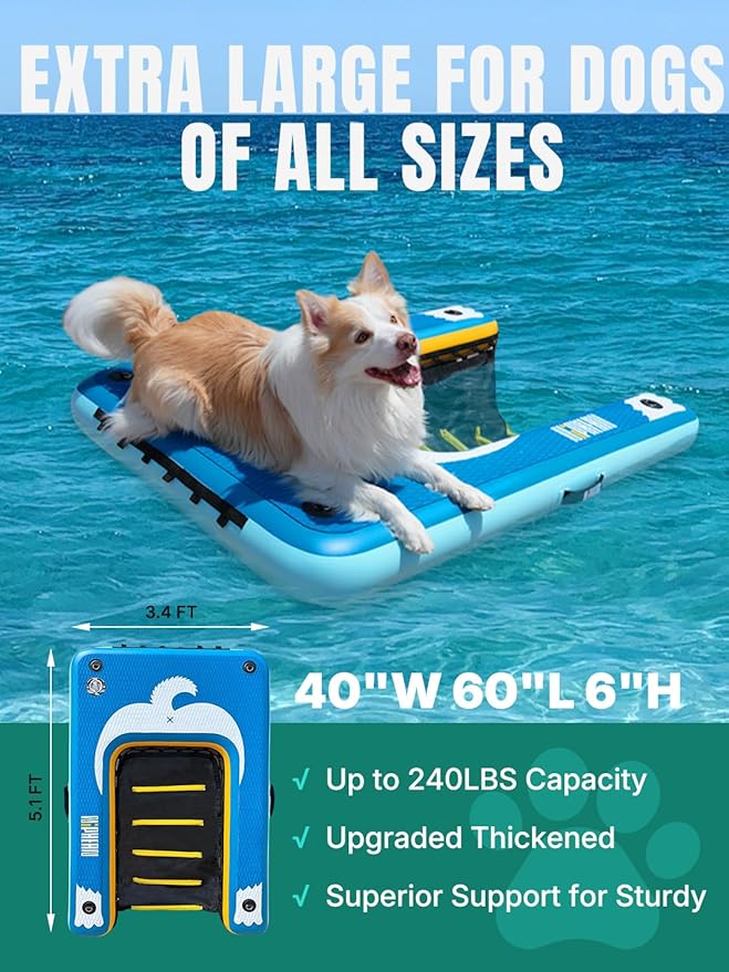Niphean Dog Pool Ramp(Full-Coverage Non-Slip Deck),Stable Pup Plank with High Weight Capacity,Inflatable Dog Ramp for Pool,Boat,or Lake Use,Safe & Durable Design for Large Pets to Easy Water Access