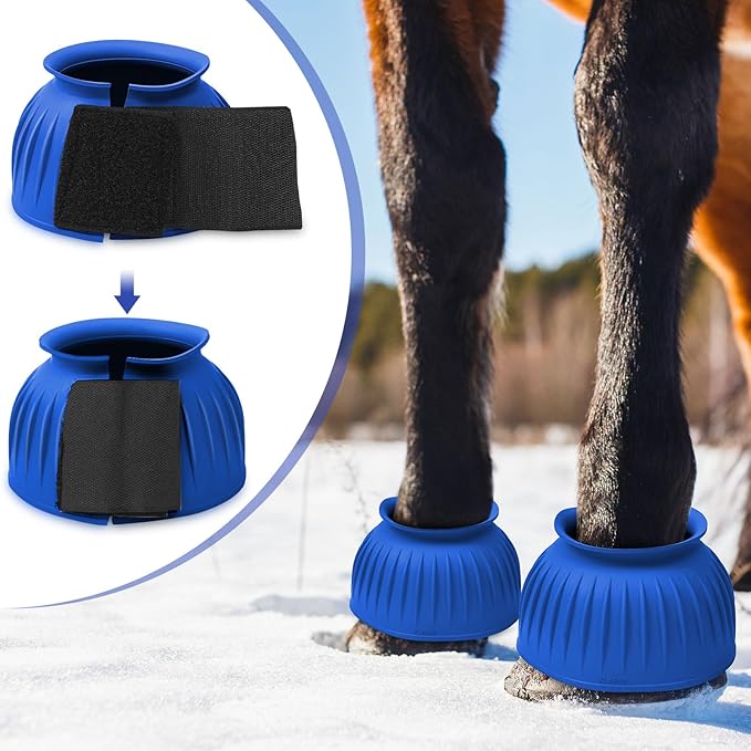 Abbylike Horse Bell Boots Protect Against Hoof Impact Trauma Rubber Bell Boots Horse Care for Turnout No Rub Design Comfort Quick Wrap Hook and Loop