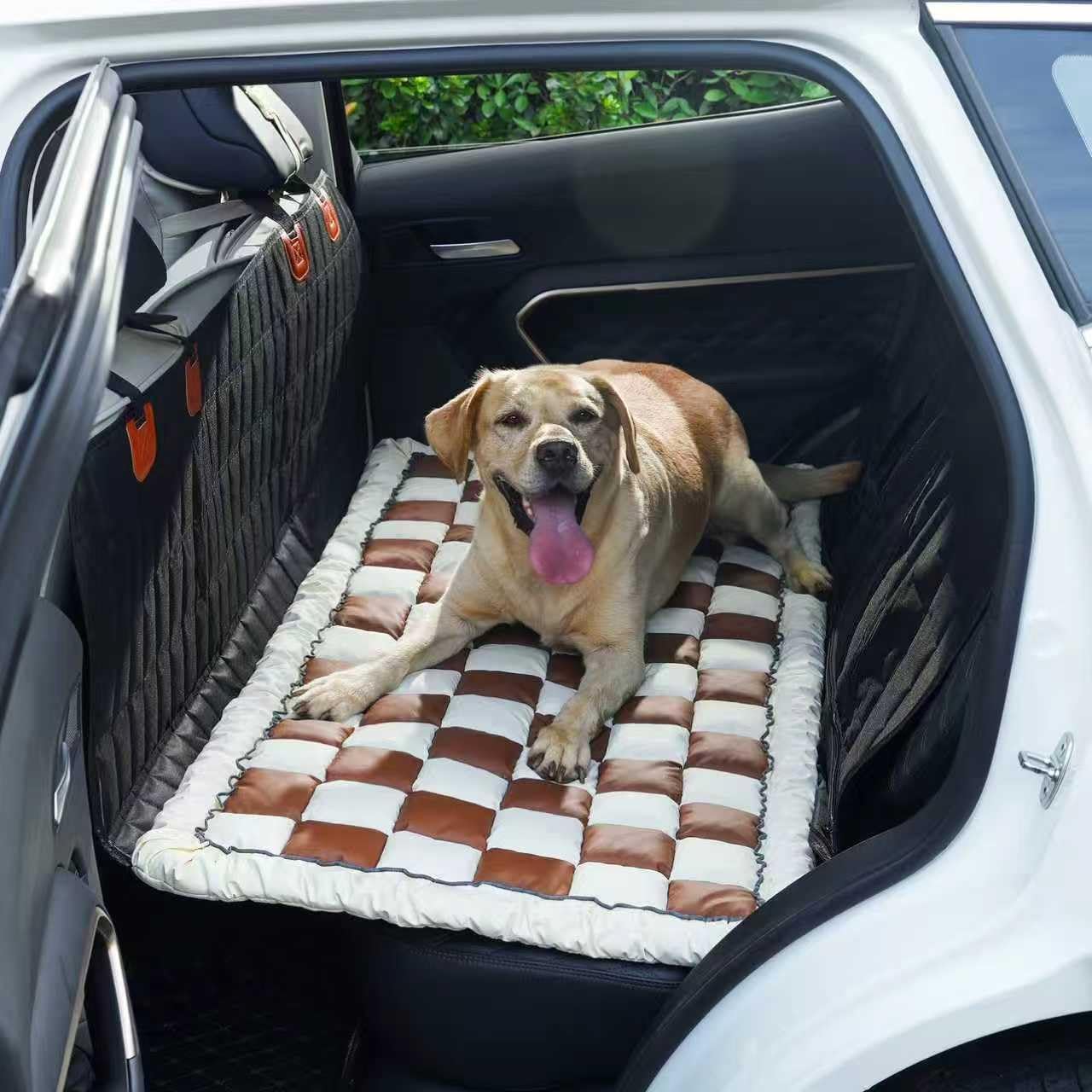 Dog Bed Mat for Car Back Seat，Waterproof Backseat Pet Bed Pad，Non-Slip Dog Car Seat Cover，Leather Pet Cushion Fit for Backseat Extenders and Trucks SUV (Brown, 24.8x54 inch)
