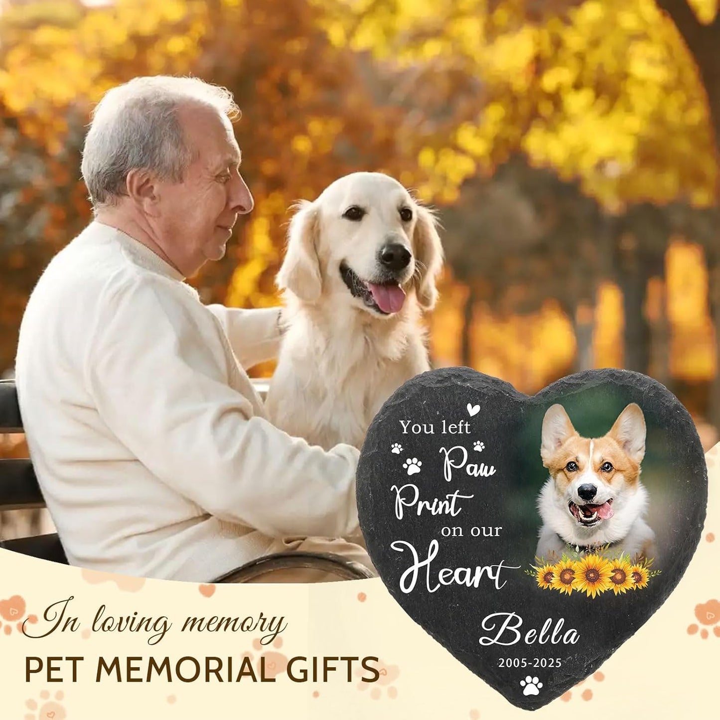 Dog Memorial Gifts for Loss of Dog Cat,Personalized Pet Memorial Stone with Photo Name,Custom Pet Remembrance Gifts,Cat Memorial Sympathy Gift,Dog Passing Away Gifts,Memorial Plaques for Dogs