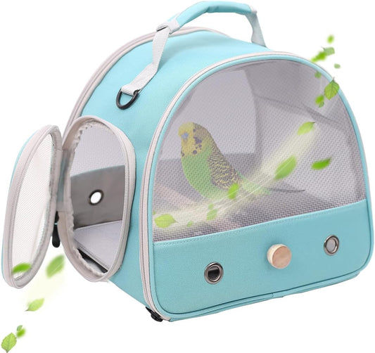 Bird Travel Cage, Portable Small Bird Parrot Parakeet Carrier with Standing Perch, Side Access Window Collapsible(Green, Mesh Windows)
