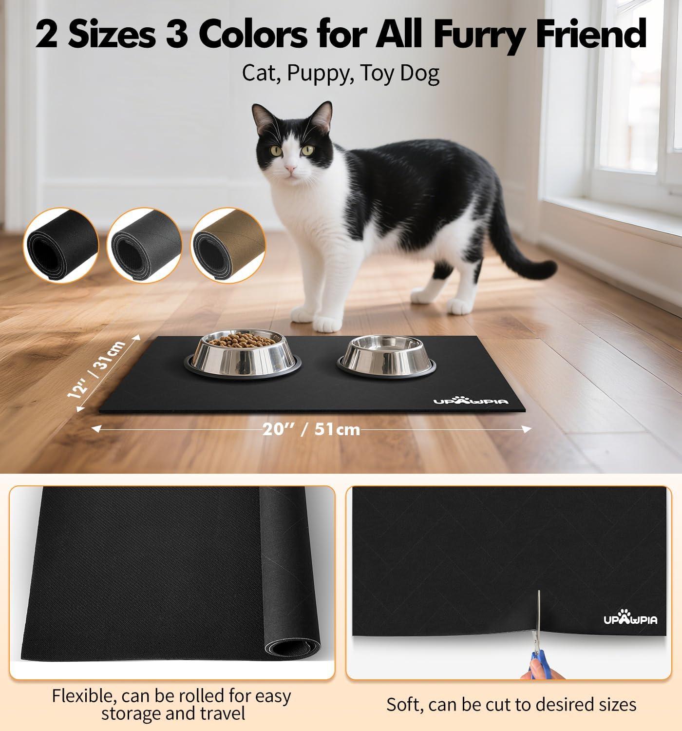 Pet Food Mat Absorbent Cat Food Mat Dog Mat for Food and Water Quick Dry No Stains Dog Feeding Mat Placemat for Messy Drinkers Cat Food Mats for Indoor Cats Bowl Mat Pet Supplies 12"X20" Black