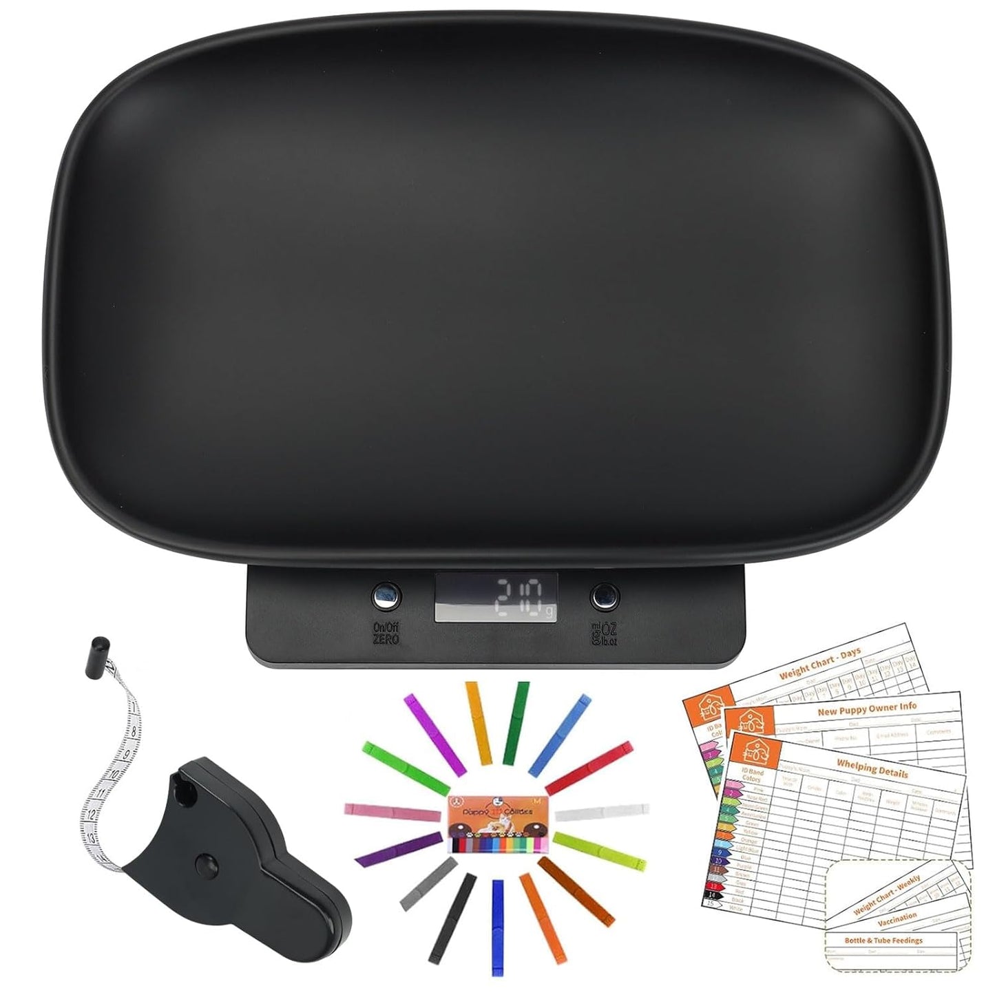 Digital Small Animals Scales for Weighing with Tape Measure, Puppy Whelping Scale Weigh Your Kitten, Rabbit with High Precision (Black Pet Scale&Tape)