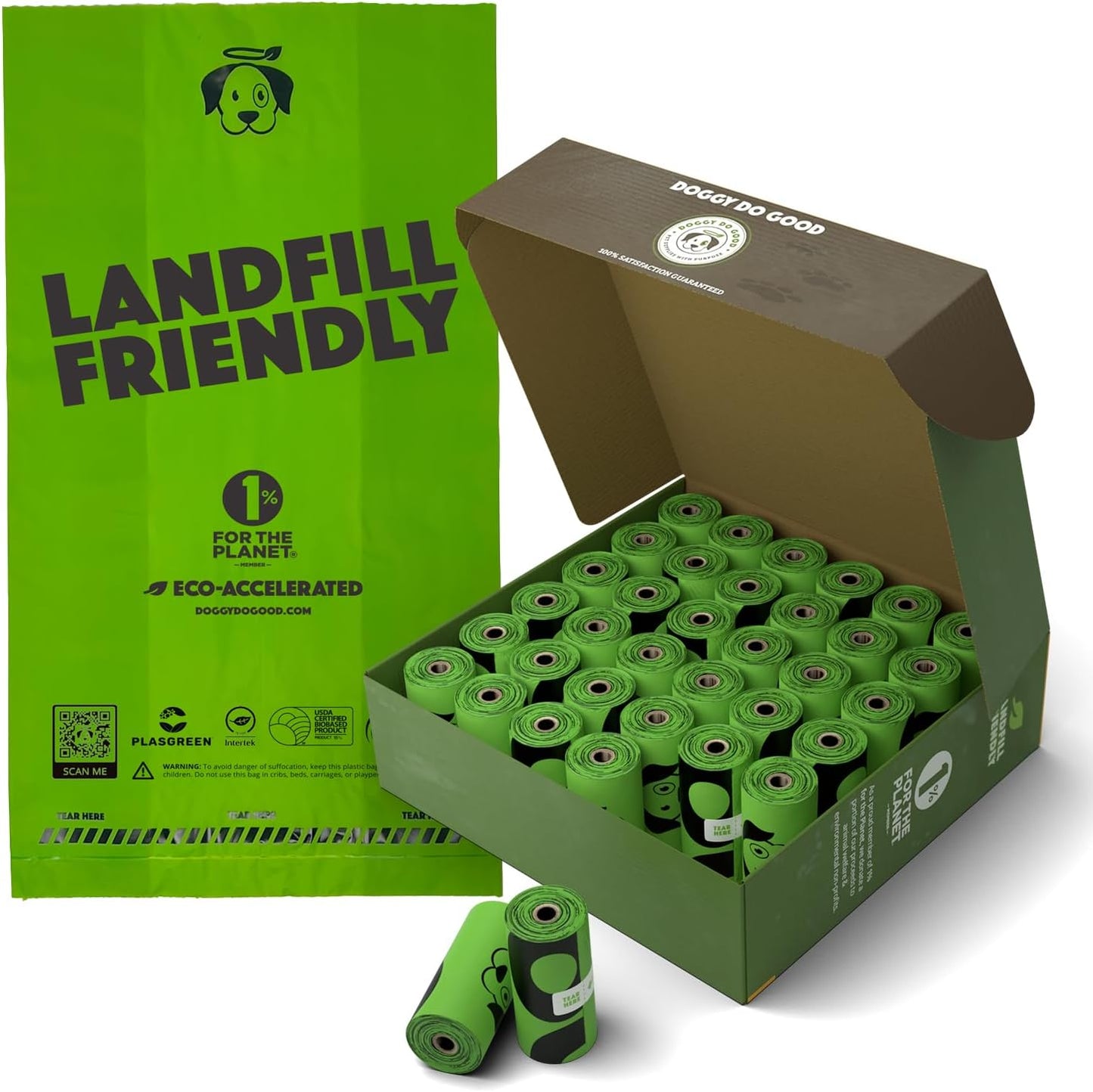 Doggy Do Good Landfill-Friendly Poop Bags | Dog Waste Bags Made with 50% Recycled Plastic + 15% Biobased Material | Unscented, Thick, Leak-Proof, Easy Open | Standard Size | 360 Count Bulk Box