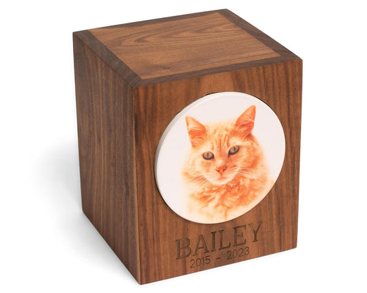 Personalized Small Urn with Name - Pet Memory Box with Photo Print