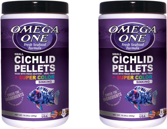 Omega One 2 Pack of Super Color Sinking Small Cichlid Pellets, 16.25 Ounces Each, Made in The USA