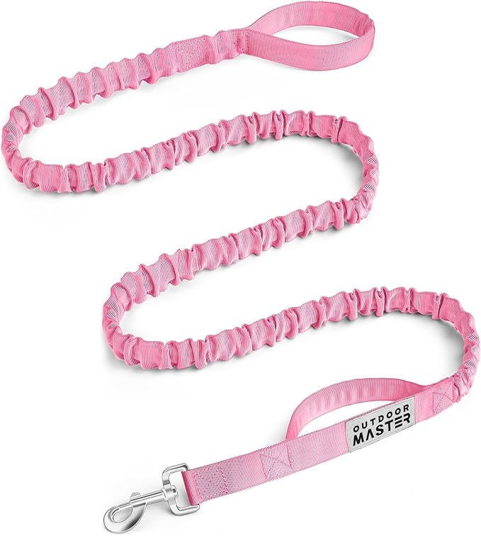 OutdoorMaster Bungee Dog Leash, Heavy Duty Dog Leash with Shock Absorption, 2 Padded Handles Training Leash, Improved Dog Safety and Comfort (Pink, 6 FT)