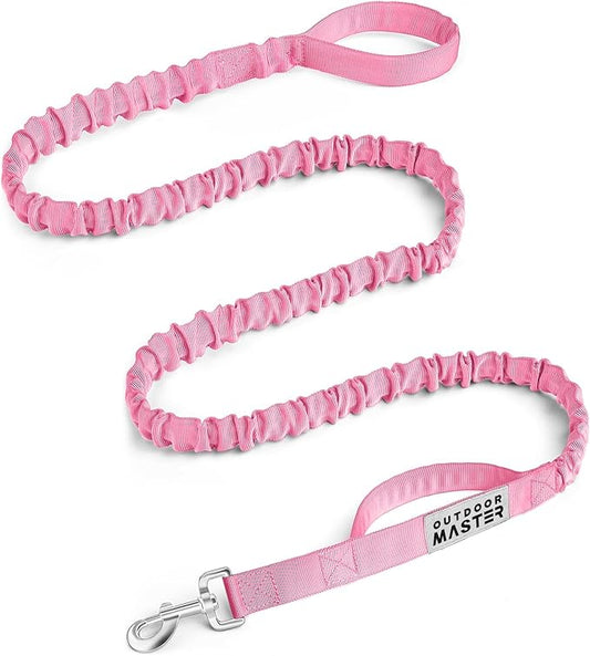 OutdoorMaster Bungee Dog Leash, Heavy Duty Dog Leash with Shock Absorption, 2 Padded Handles Training Leash, Improved Dog Safety and Comfort (Pink, 6 FT)