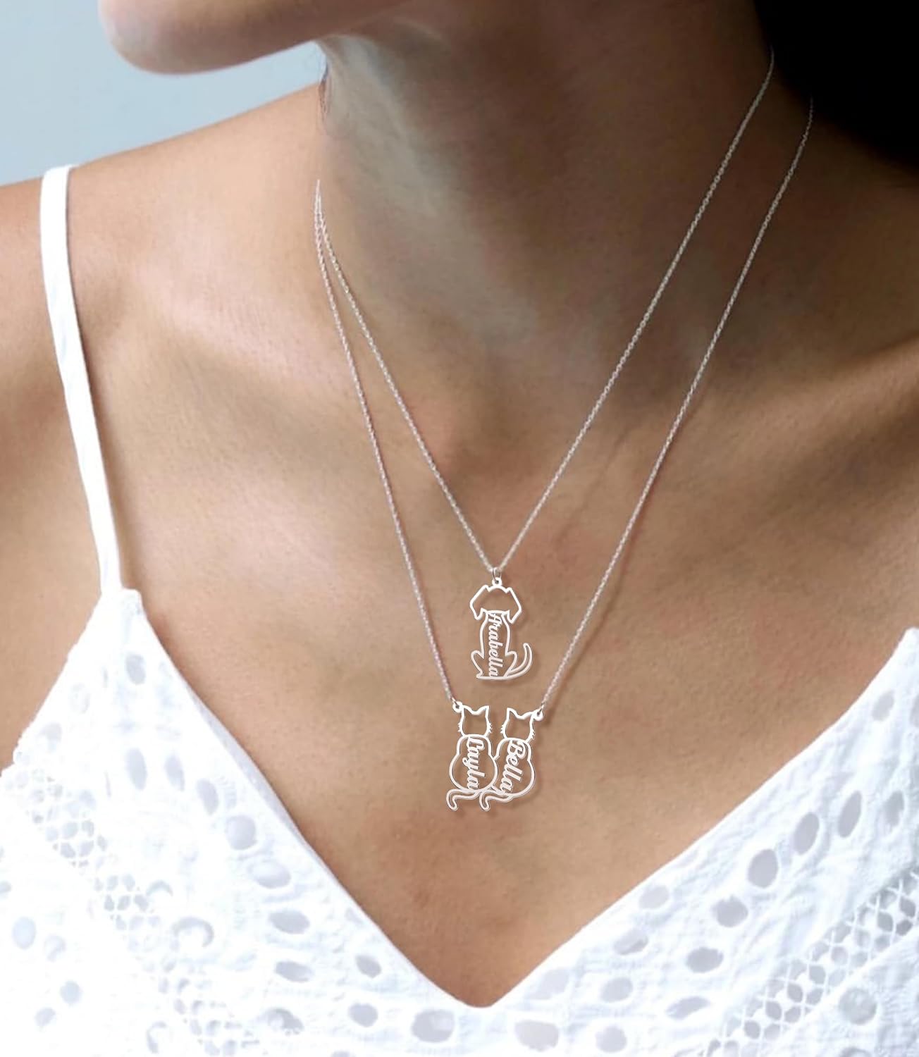 CoolJewelry Custom Dog Breeds Portrait Cat Pet Memorial Name Necklace Dainty Animal Pendant Chain Personalized Jewelry Remembrance Gifts for Dog Lover Women Girls