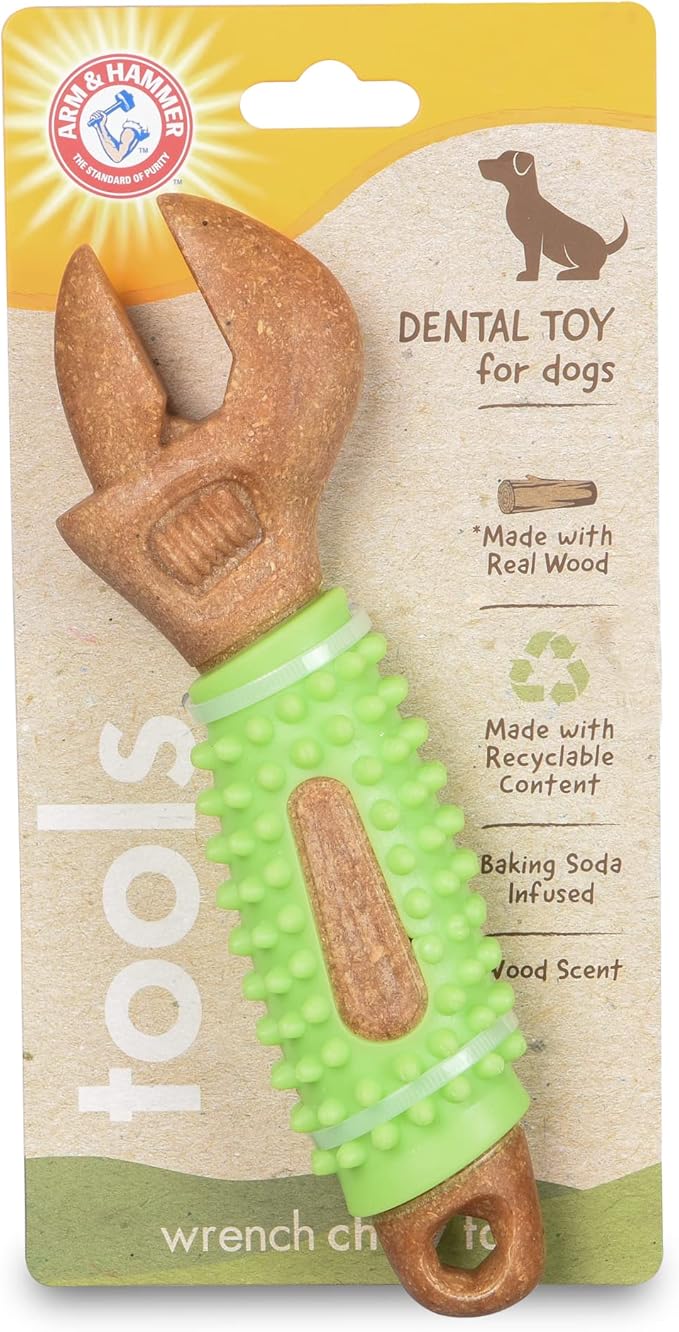Arm & Hammer for Pets Chew Tools Collection: Wood Blend Wrench Chew Toy for Dogs | Compressed Wood Dog Chew Toys with Baking Soda, Safer & Durable Alternative to Chewing Sticks 8 Inch