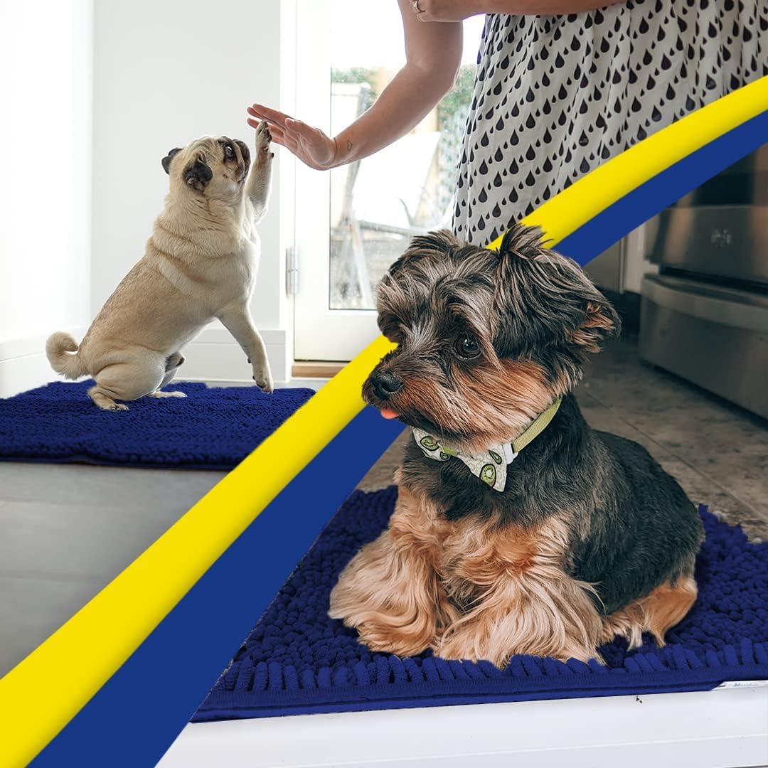 Muddy Mat® AS-SEEN-ON-TV Highly Absorbent Microfiber Dog Door Mat and Pet Rug, Non Slip Thick Washable Area and Bath Mat Soft Chenille for Kitchen Bathroom Bedroom and Indoor- Navy Blue Medium 30"X19"