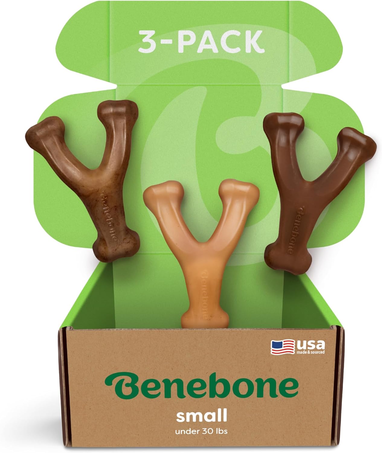 Benebone Small 3-Pack, Wishbone Durable Dog Chew Toy for Aggressive Chewers, Real Bacon, Chicken, Peanut Butter, Made in USA, Variety Pack