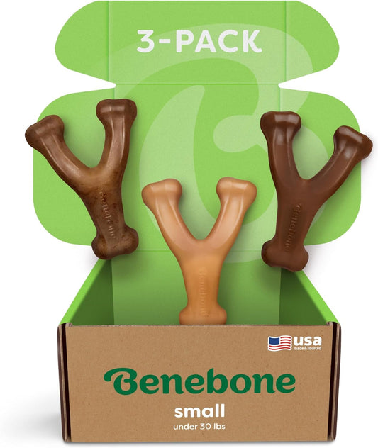 Benebone Small 3-Pack, Wishbone Durable Dog Chew Toy for Aggressive Chewers, Real Bacon, Chicken, Peanut Butter, Made in USA, Variety Pack