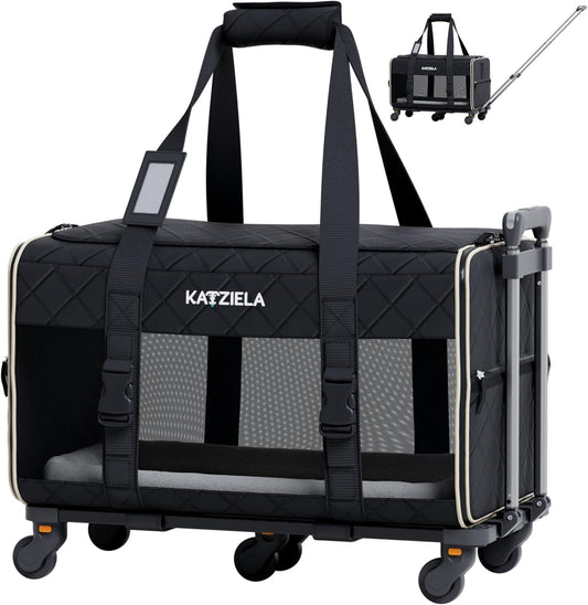 Pet Carrier Airline Approved - Dog Carrier with Wheels - TSA Airline Approved Dog Carrier - Rolling Pet Carrier with Wheels for Small to Medium Size Cat or Dog - Airplane Cabin Animal